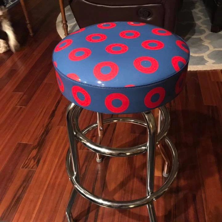 Donut Bar Stool - Blue with Red Donuts - Image 3